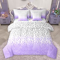 Homewish Boys Girls Leopard Print Bedding Comforter Set 7-Piece,Bling Glitter King Bedding Sets,Gradient Pink Grey Ultra Soft Bed Sheets,Microfiber Bedroom Decor,Reversible