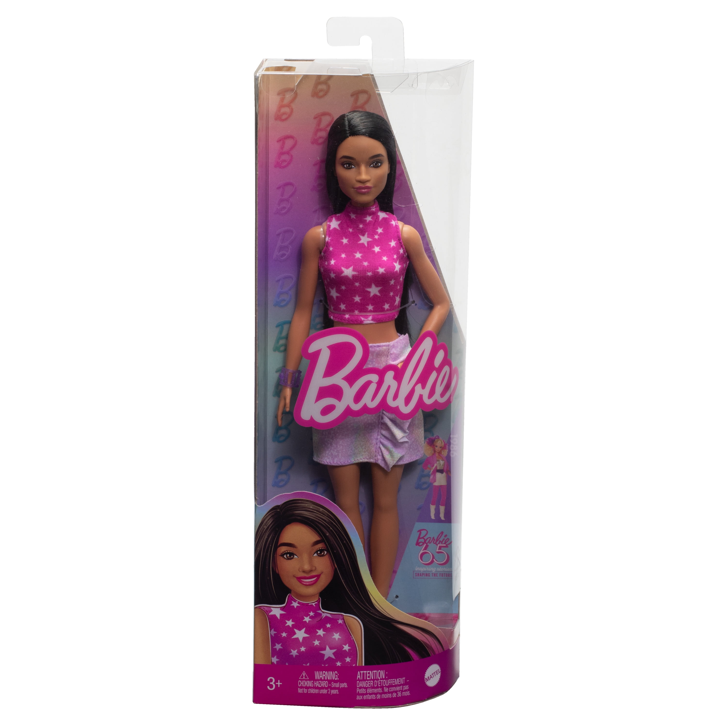 Barbie Fashionistas Doll #215 with Black Straight Hair & Iridescent Skirt, 11.73 in