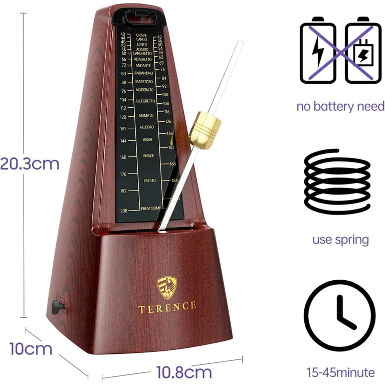 Terence Mechanical Metronome, Wooden, 40-208 BPM, Brown photo 5