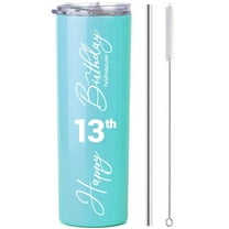 Happy 13th Birthday 20 Oz Stainless Steel Aqua BlueTumbler | Gifts For 13 Year Old Girl | 13th Birthday Party Supplies For Girls | 13th Birthday Gifts For Girls | 13th Birthday Decorations