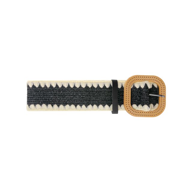 CINTURÓN ELÁSTICO DE PANA TEJIDA DE Paja PARA MUJERES TALLAS GRANDES INSPIRE CHIC CINTURONES TRAMADOS BOHEMIOS PARA VESTIDO 45.3" NEGRO