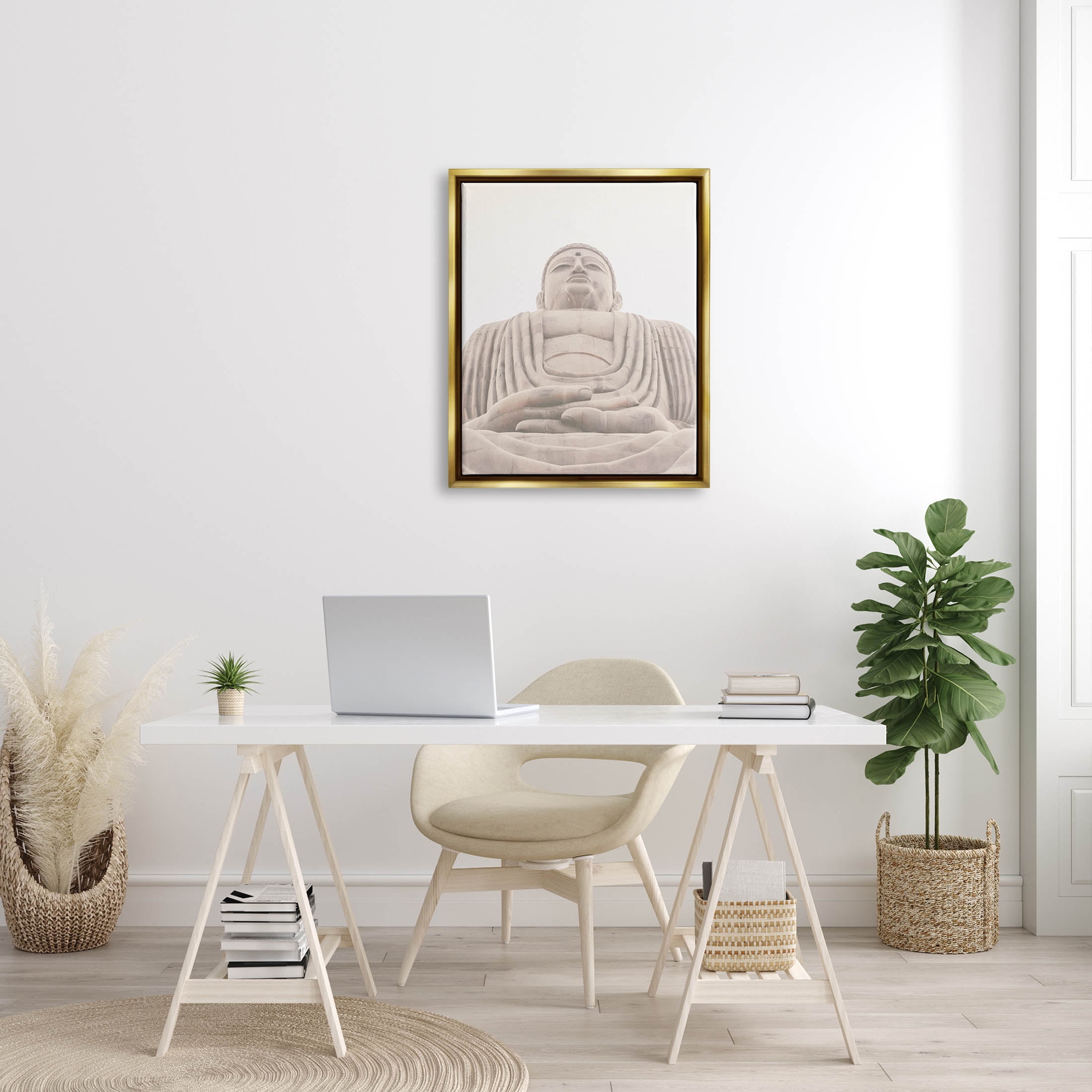 Spiritual Buddha Sacred Sculpture Religious Photograph Metallic Gold Framed Art Print Wall Art