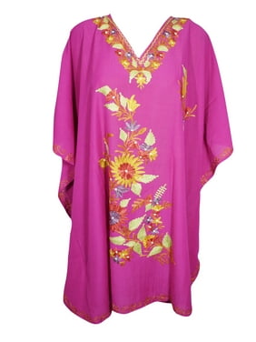 Mogul Womens Pink Floral Caftan Resort Party Holiday Beach Dress One Size