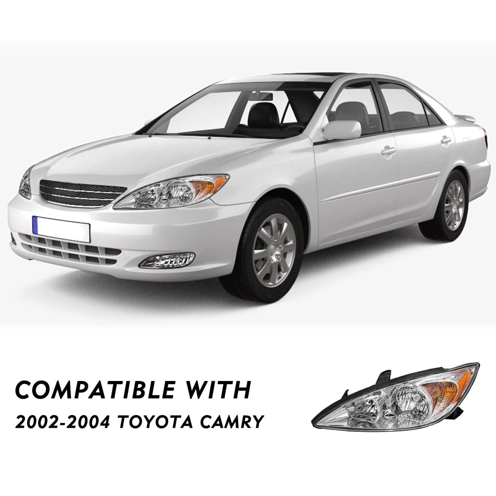 Headlights Assembly For 2002 2003 2004 Toyota Camry Chrome Amber Headlamps L+R