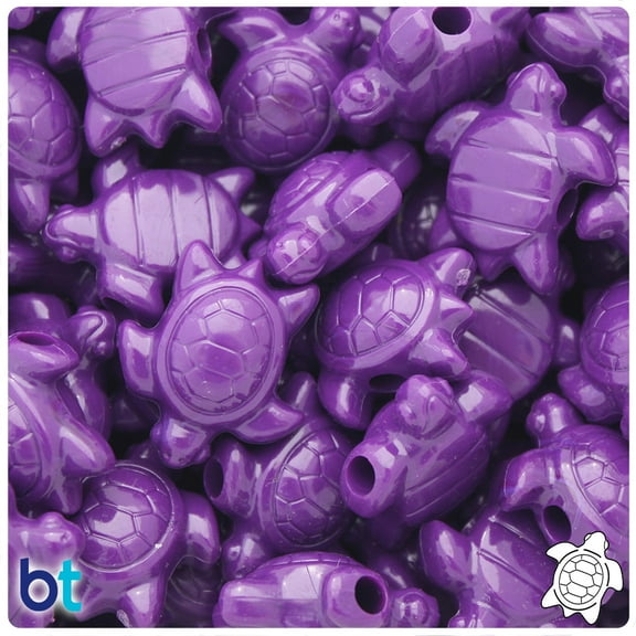 BeadTin Plum Neon Bright 23mm Sea Turtle Pony Beads (24pcs)