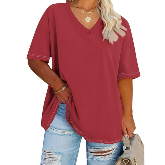 SwiftWear Womens Summer Oversized Shirts Short V Neck Business Casual Workout Tops Beach Vacation 2025 Gym Clothes Blouse