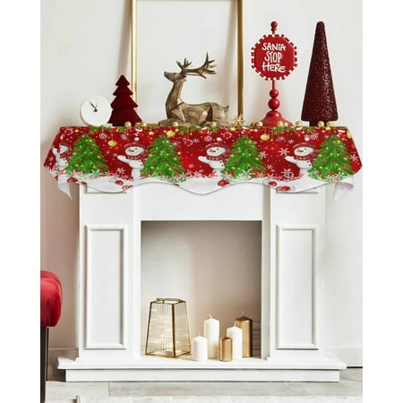 

Fireplace Mantel Scarf Mantel Shelf Top Scarf Runner 90x17 Inch Christmas Winter Xmas Tree Balls Snowman Snowflake Red Fireplace Mantel Scarves Cover Indoor Decorations