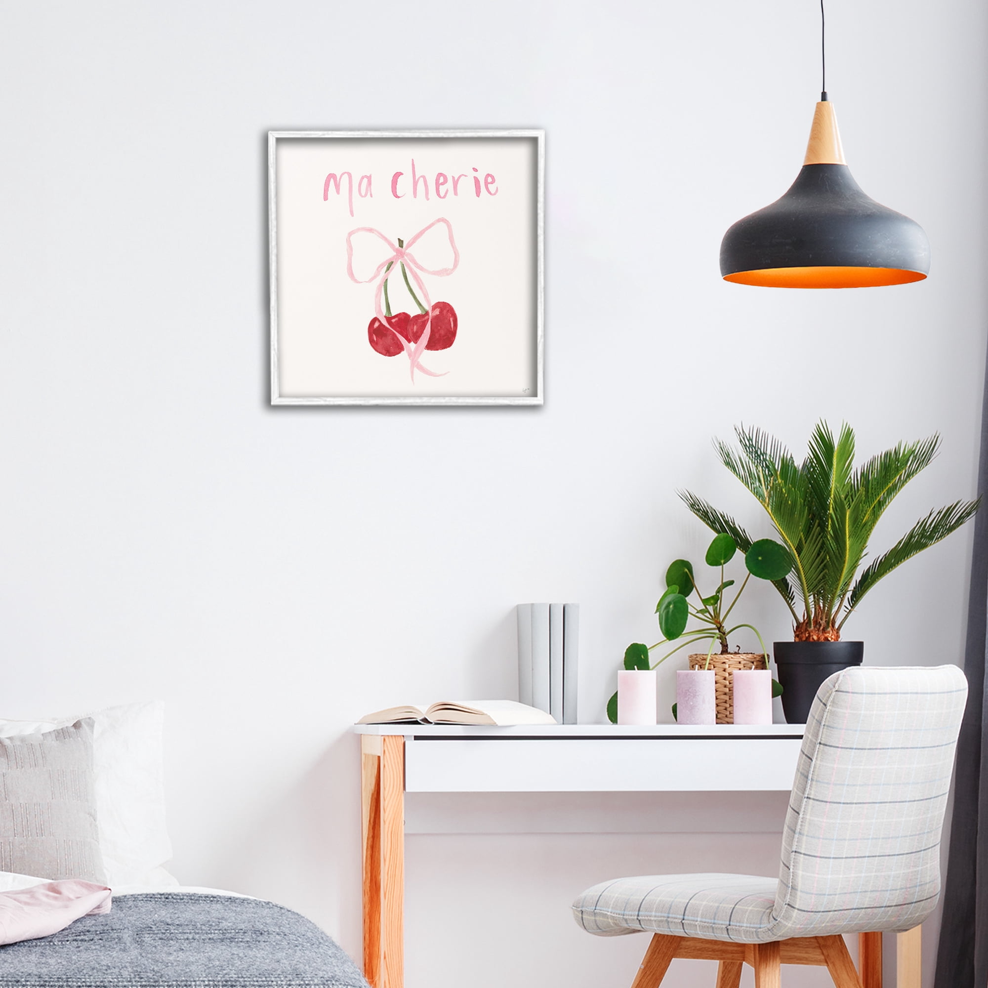 Stupell Industries Ma Cherie Ribboned Cherries White Framed Giclee Art, design by Lucille Price