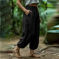thumbnail image 4 of FRSASU Women Imitation Cotton Linen Pants Summer Casual Drawstring Elastic Waist Pants Lightweight Beachwear Black, 4 of 5