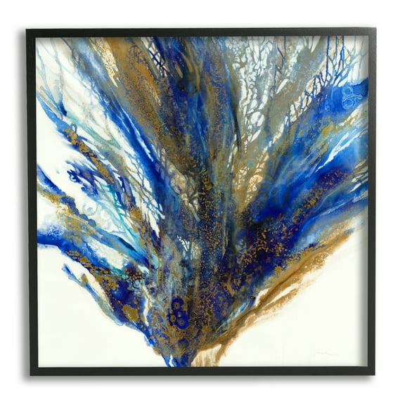 Stupell Industries Abstract Coral Burst Nautical Blue Brown Expression Abstract Painting Black Framed Art Print Wall Art, 12 x 12