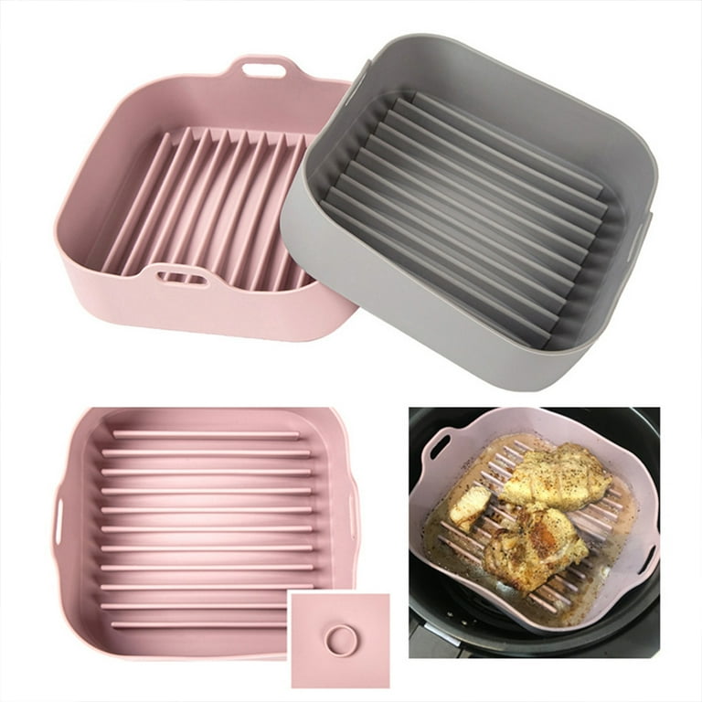 Airfryer Silicone Basket Square Silicone Tray For Airfryer Easy Clean Dish  Liner Pizza Plate Grill Pan Mat Air Fryer Accessories