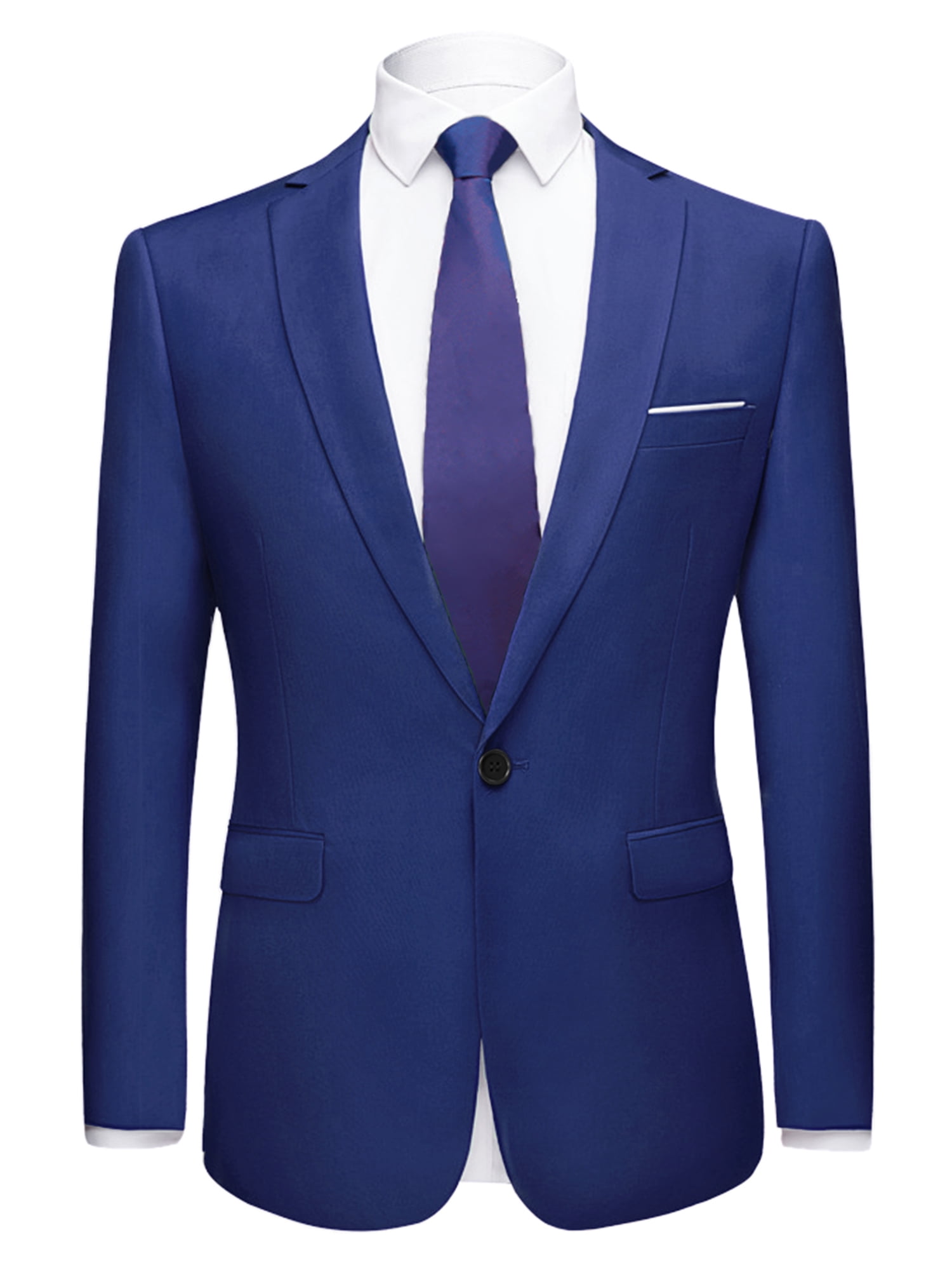 Unique Bargains Men's Blazer Single Breasted One Button Prom Suit Coat L Navy Blue