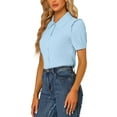 thumbnail image 4 of CAMISA DE MUJER CON COLLAR PETER PAN Y MANGAS CORTAS, BOTONES EN LA PARTE FRONTAL, L AZUL CLARO, 4 of 6