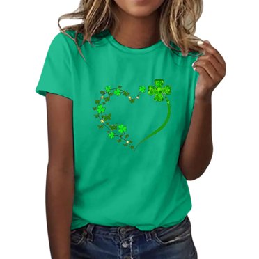 Pxiakgy Vente Chaude T-Shirt de la Saint-Patrick pour Femmes : T-Shirts Imprimés Irlandais Chanceux Trèfle Paddy's Day T-Shirts Graphiques Décontractés Manches Courtes Motif Herbe pour Mode Féminine Chemise Décontractée