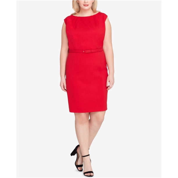 Vestido tubo con cinturón Tahari para mujer, rojo, 22W Tahari Vaina