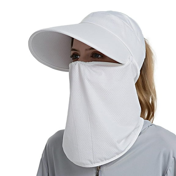 Women Sun Visor Hats, Wide Brim UV Protection Sun Visor Cap with Ponytail Hole & Removeable Flap Outdoor UPF 50