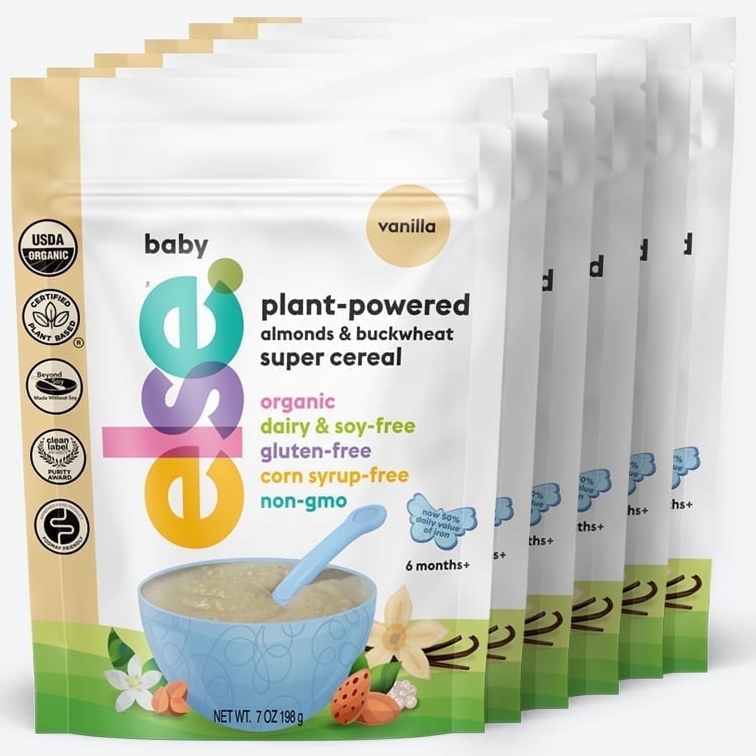 Else Nutrition Hypoallergenic Almond & Buckwheat Baby Cereal, Vanilla, 7 Oz, 6-Pack