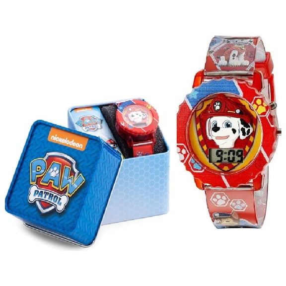 Paw Patrol Kids Digital Watch 3D Paw Patrol Character on the Dial with Red Case, Comfortable Adjest Strap