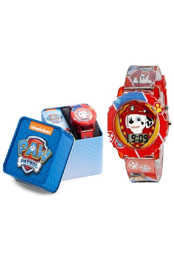 Paw Patrol Kids Digital Watch 3D Paw Patrol Character on the Dial with Red Case, Comfortable Adjest Strap