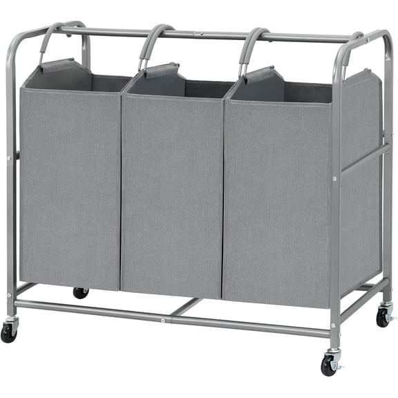 Laundry Sorter 3 Section with Lockable Wheels, 135L Rolling Clothes Hamper 3 Compartment with Removable Bags, Laundry Basket Cart for Laundry Room, Bedroom, Closet, Gray