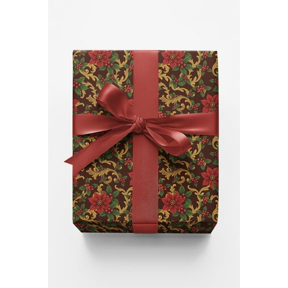 London Penny Premium Wrapping Paper - Poinsettia Royale
