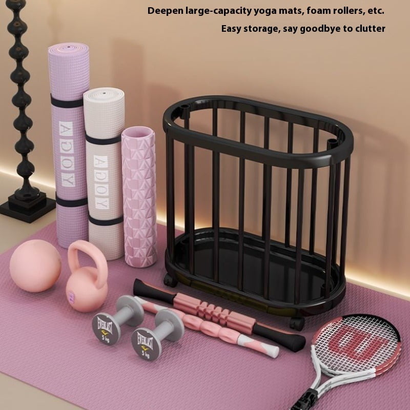 Yoga Mat Storage Racks, Sport Equipment Storage Cart, Yoga Mat Holder Storage Basket with Handle and Wheels, for Foam Roller Yoga Block Resistance Bands