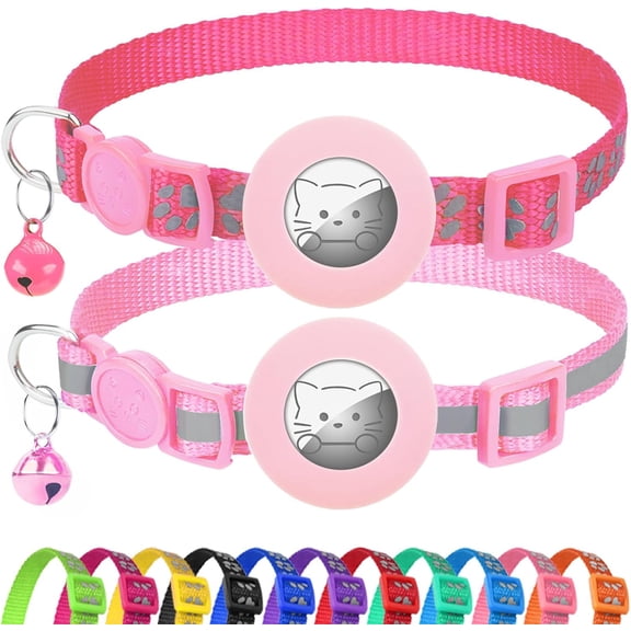 Reflective AirTag Cat Collar, Breakaway Buckle, 2 Pack (without tracker) Lightweight AirTag Holder Pet Collars with Bell, Adjustable 7.5-12.5 Inch for Girl Boy Cats Kitten Puppy