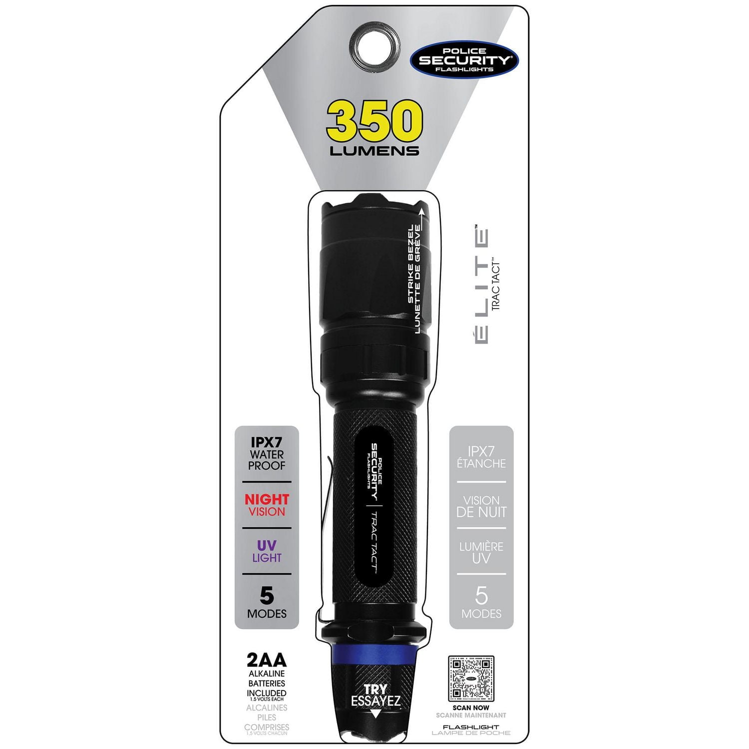 Police Security Trac-Tact 2AA Flashlight, 5  Modes, 350 Lumen, 2AA Flashlight