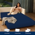 thumbnail image 3 of 4 Piece Sleeper Sofa Bed Sheet Set 100% Egyptian Cotton 800 Thread Count Queen XL Size Sleeper Sofa (60" x 80") Inch Fits Mattresses Up to 5" Drop - Navy Blue Stripe, 3 of 7
