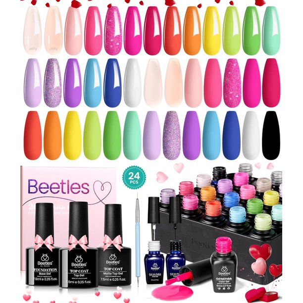 Set de esmaltes de uñas Beetles Gel, 24 unidades, con capa superior base y brocha