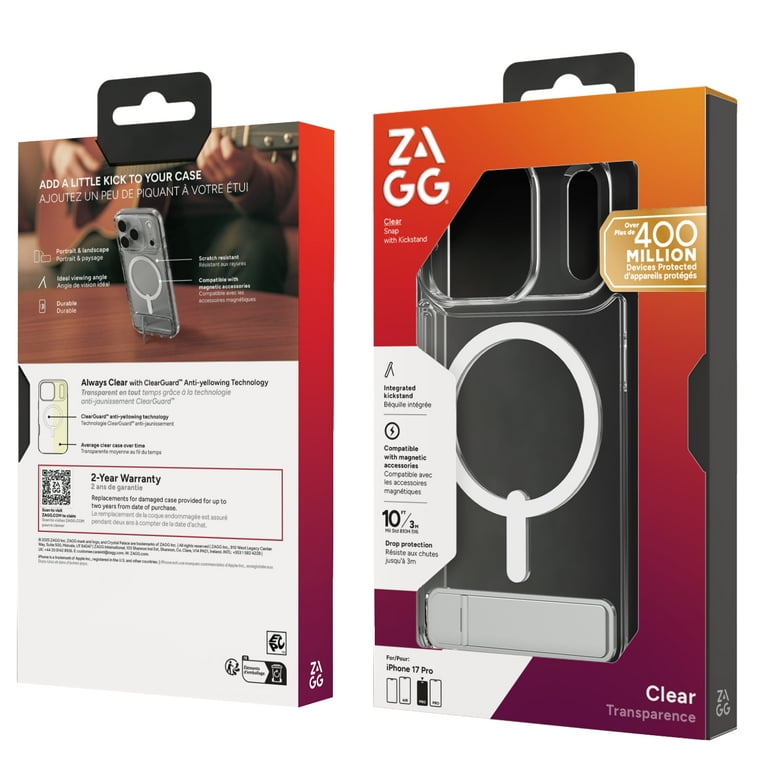 CASSETiFY 17pro MagSafe クリアケース ZAGG Clear Snap with Kickstand - Apple iPhone 17 Pro Clear Case