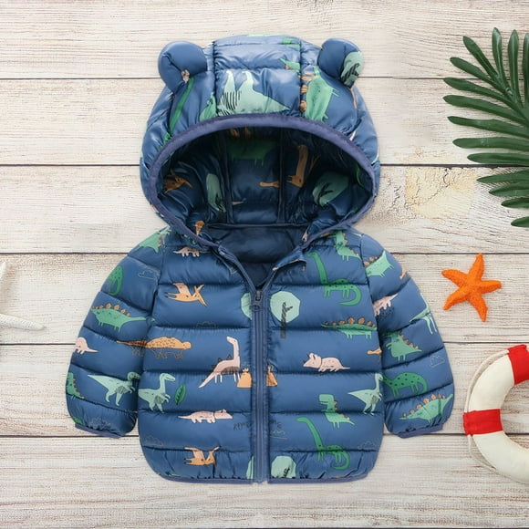 zanvin Fall Jacket For Her Clearance,Birthday Gifts,Toddler Kids Baby Boys Girls Fashion Cute Dinosaur Pattern Windproof Padded Clothes Jacket Hooded Coat,Dark Blue,12-18 Months