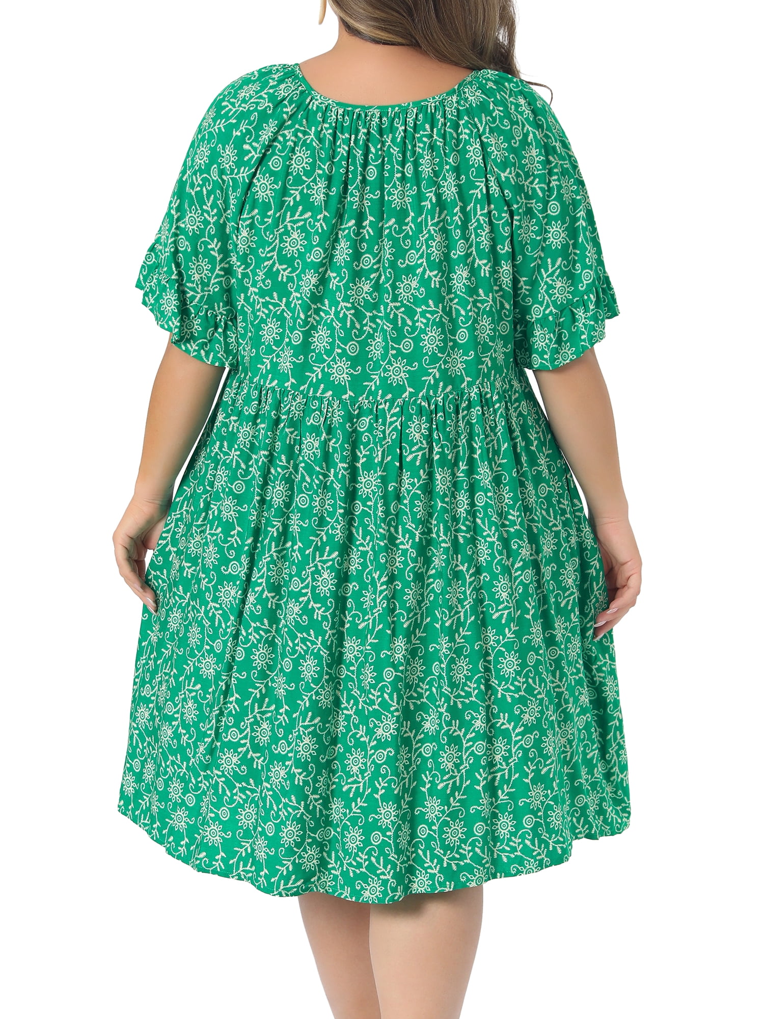 DARING DIVA Women's Plus Dresses Scoop Neck Ruffle Floral Dress 4X Green
