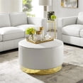 thumbnail image 2 of Posh Living Suchada Faux Leather Round Cocktail Ottoman in White/Gold, 2 of 7
