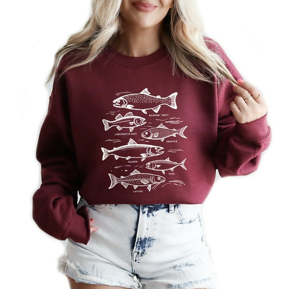 Fall Salmon Fish Sweatshirt Women Cute Long Sleeve Fashion Graphic Shirts Thanksgiving Gift Pullover Tops