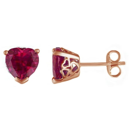 Heart Shaped Ruby Earrings - Heart Shaped Simulated Ruby CZ Solitaire Stud Earrings In 14K White Gold Over Sterling Silver