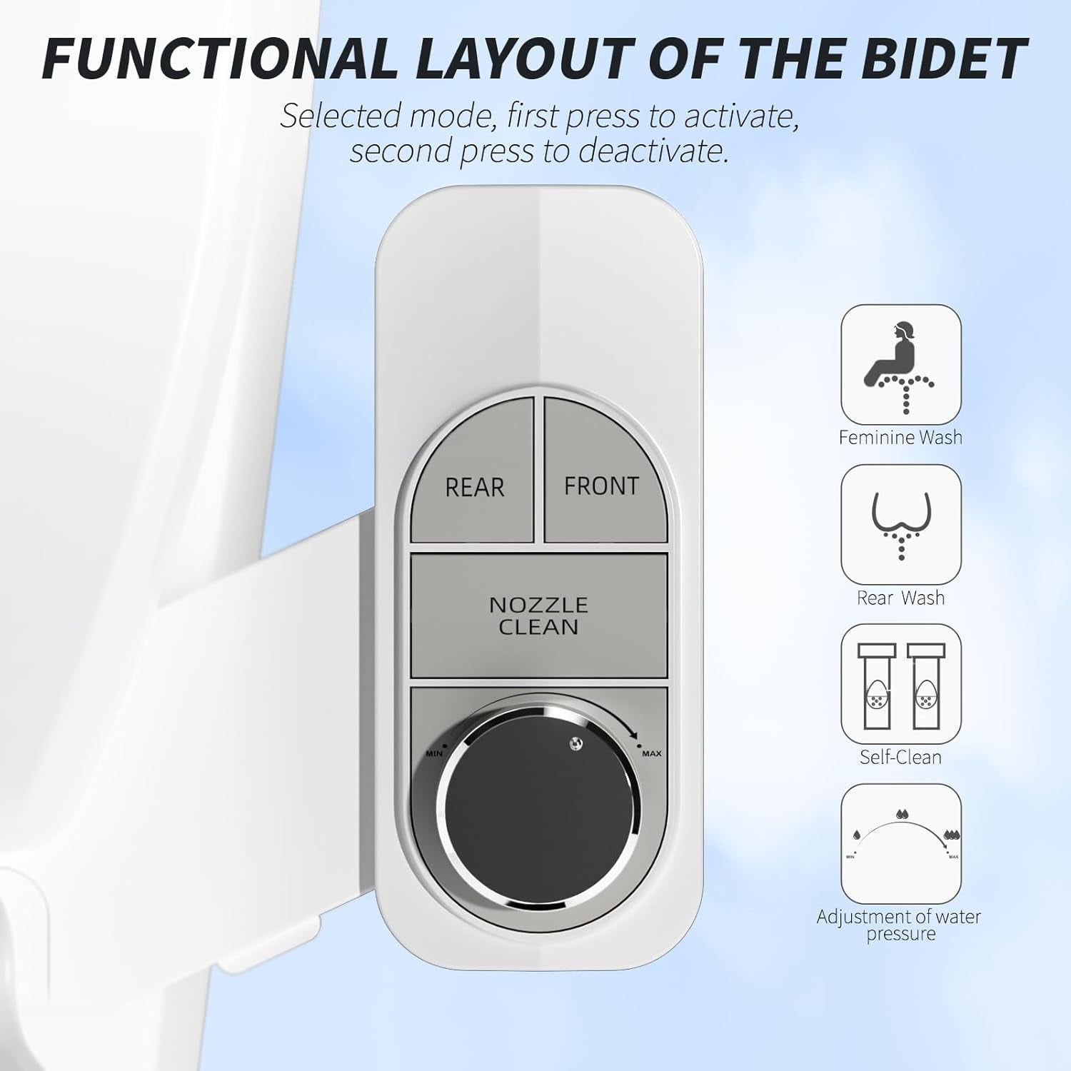 SAMODRA Non-Electric Bidet - Self Cleaning Dual Nozzle (Frontal and Rear Wash) Fresh Water Bidet Toilet Seat Attachment with Independent Adjustable Water Pressure