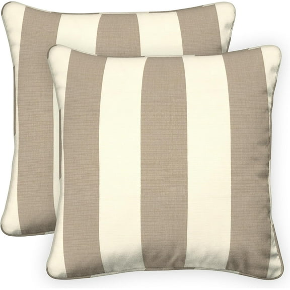 YUONAO Outdoor Square Toss Pillow Covers 2-Pack, 18×18 – UV‑Resistant, Fade‑Resistant & Washable Slipcovers for Patio Furniture, Garden, Deck-Stripe Tan
