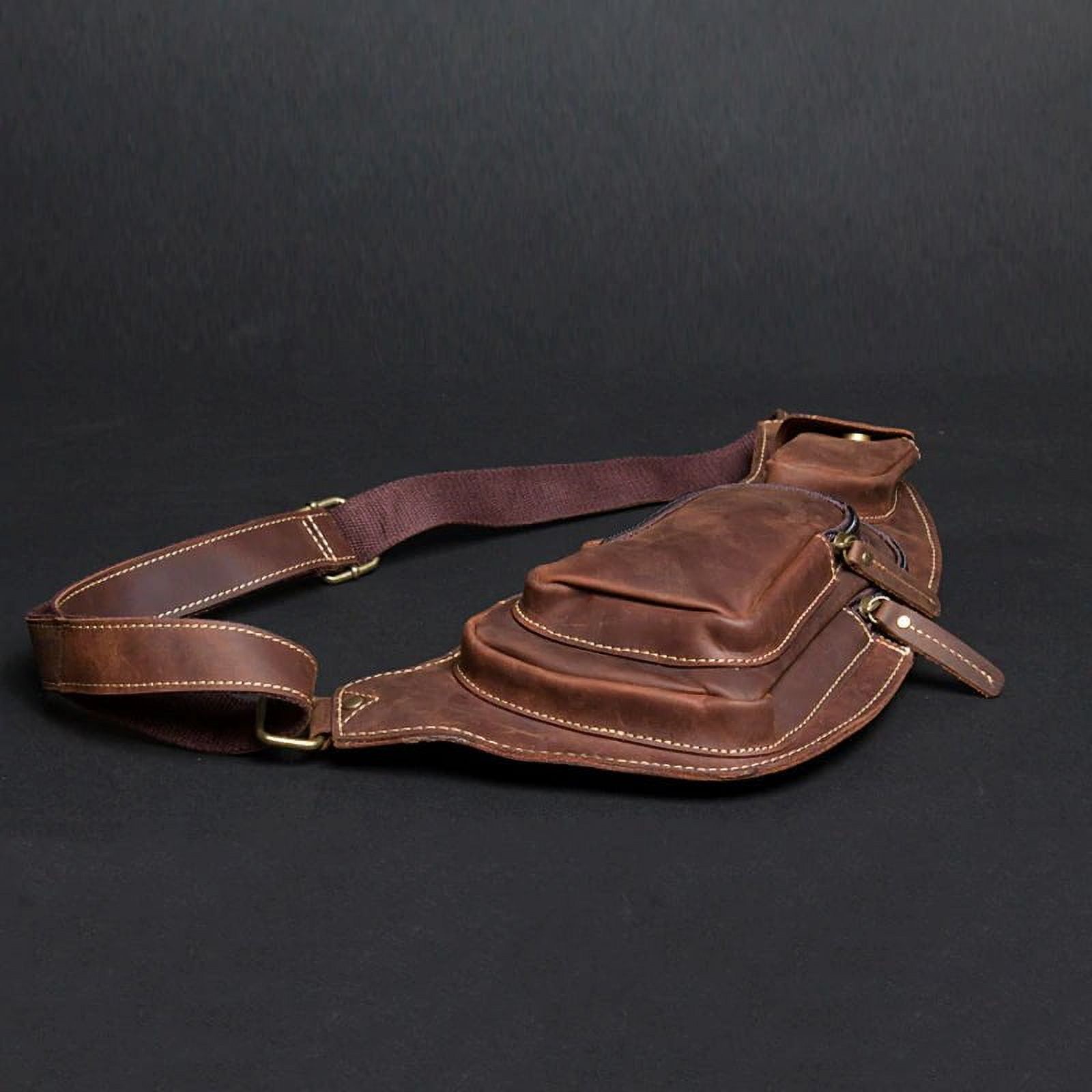Men's Leather Sling Bag - Genuine Natural Leather Chest Pack with Multiple Pockets, Adjustable Strap - Stylish and Lightweight Crossbody for Phone, Wallet, and Essentials - 6.3"x11.8"x2.4"
