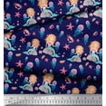 thumbnail image 2 of Soimoi Blue Cotton Poplin Fabric Mermaid & Starfish Ocean Decor Fabric Printed Yard 58 Inch Wide, 2 of 3