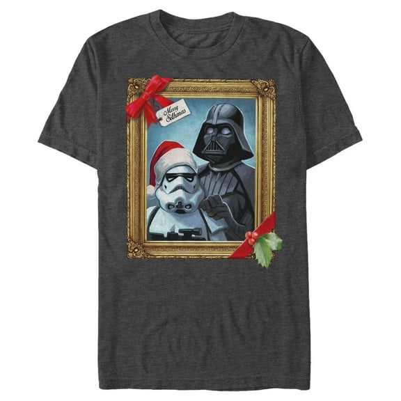 Men's Star Wars Christmas Vader Trooper Family Photo Graphic Tee Charcoal Heather Small