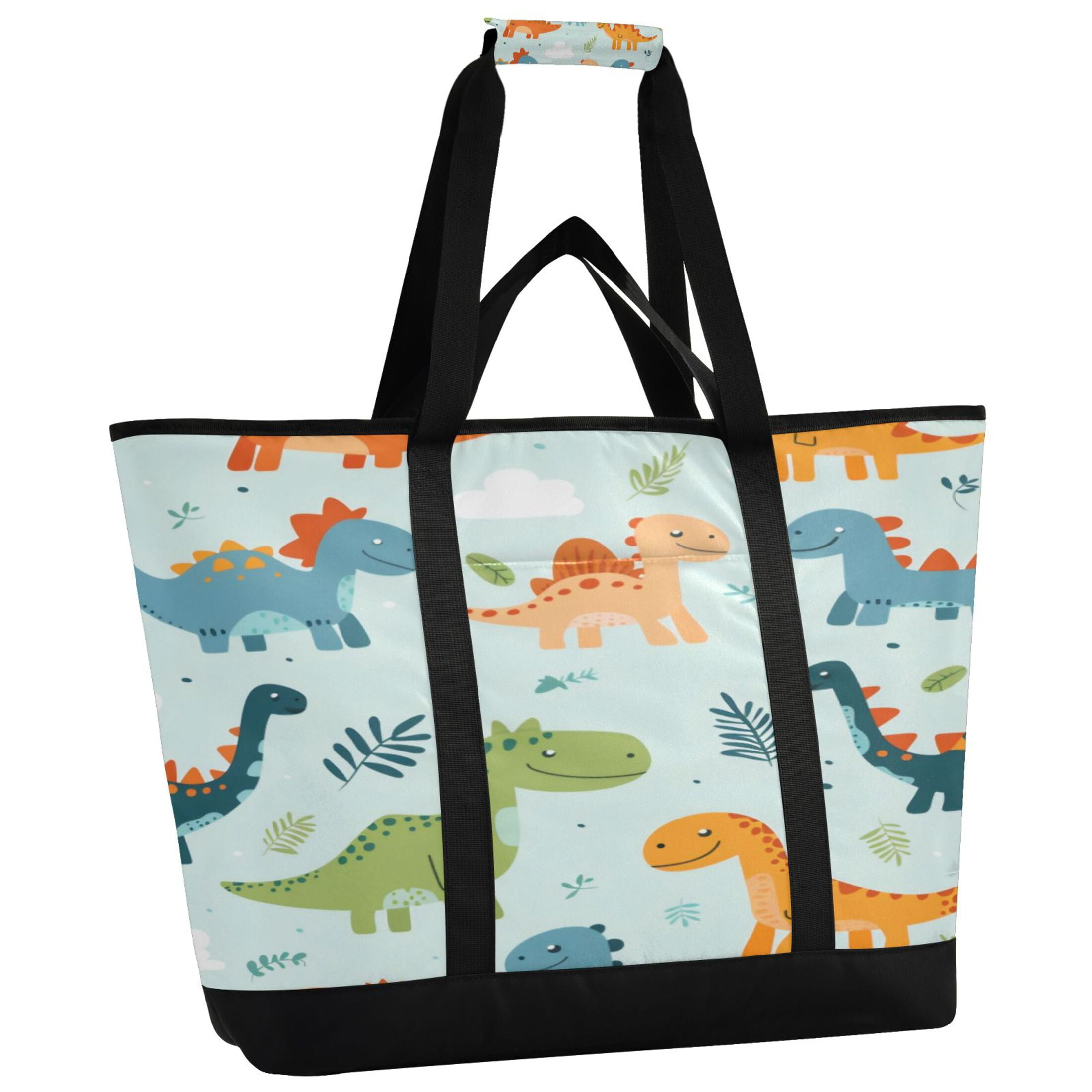 Large Hand-held Ice Pack Picnic Bag Insulation and Refrigeration Suitable for Shopping Picnics and Camping Polychromatic Dinosaur