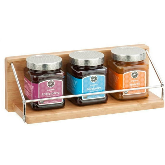 Honey Can Do Bamboo Wall Shelf with Chrome Bar, Brown