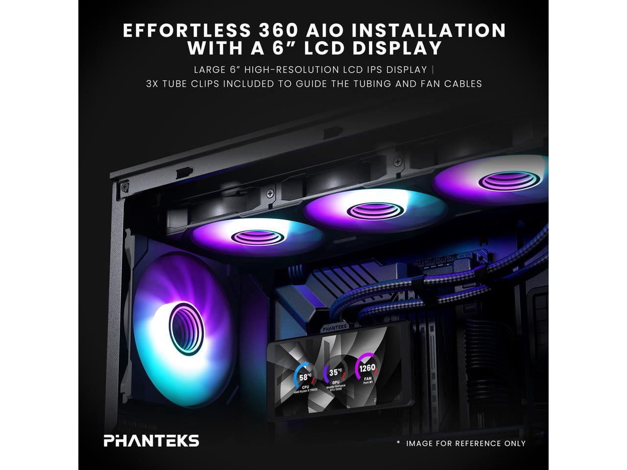 Phanteks PHGO360M25G2LCD Glacier One 360M25 LCD 360mm Liquid CPU Cooler Black