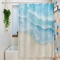 thumbnail image 3 of Blue Beige Waves Long Shower Curtain Set, Waterproof Shower Curtains for Bathroom, Summer Beach Coastal Nautical Ocean Washable Fabric Bath Curtain for Bathtub Decoration with Hooks 72x84 Inches, 3 of 9