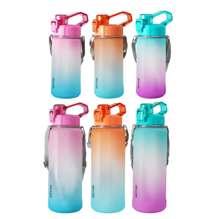 Flm 1050ML/2000ML Water Bottle Leak-proof One-piece Design with Handle  Straw Motivational Water Bottle with Measuring Scale for Fitness