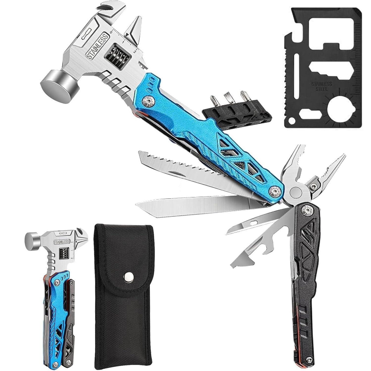 Outdoor Camping Multi-Function Wrench Hammer Emergency Car Combination Tool Hammer Stainless Steel Folding Nail Extractor Hammer & Pliers The perfect gift for men