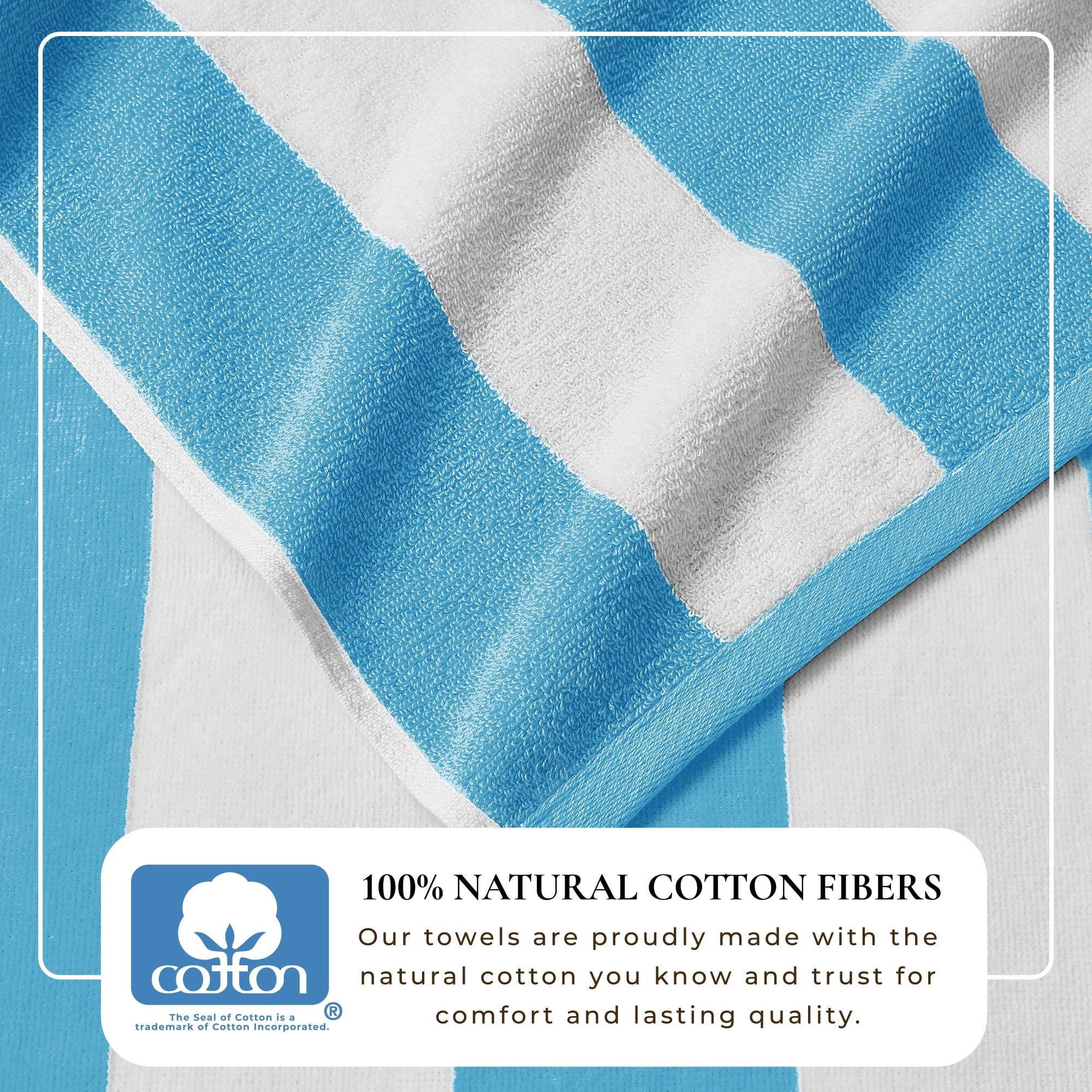 100% Cotton Cabana Striped Oversized Beach & Pool Towels (35" x 70", Air Blue)