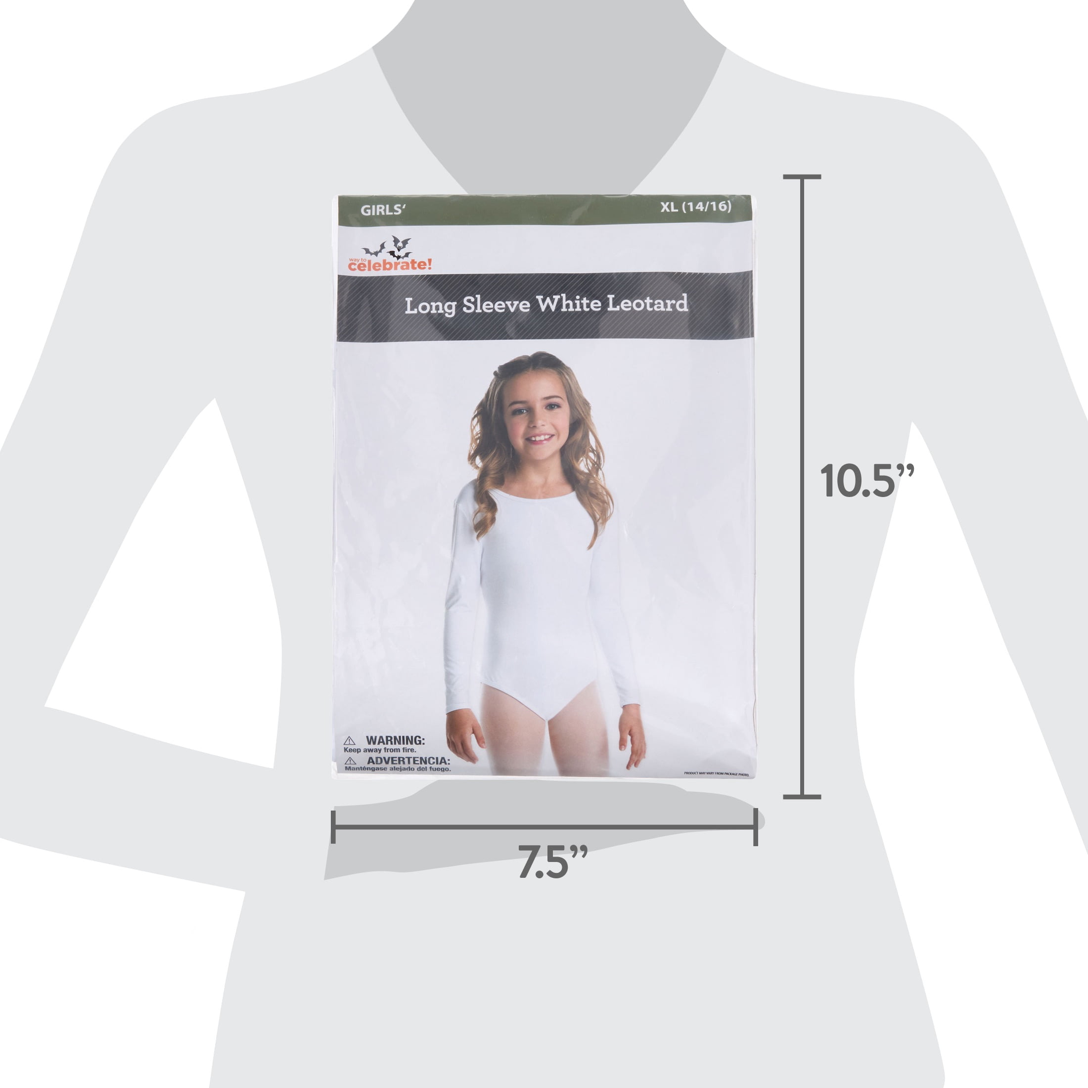 Long Sleeve Leotard Costume Accessory for Children, White, XL (14/16), Halloween by Way To Celebrate