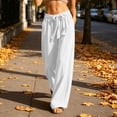 thumbnail image 5 of Women's Summer Cotton‑Linen Harem Pants Solid‑Color Drawstring Elastic Waist Loose Casual Long Trousers with Side Pockets White L(L), 5 of 6